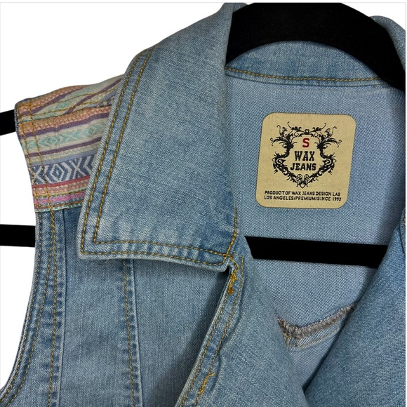 Wax Jeans Soft Denim Vest with Aztec Woven Detail – Boho Casual Layering - Picture 7 of 7